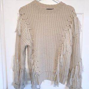 Nasty Gal Cream Ribbon- Ribbed Sweater - Size S